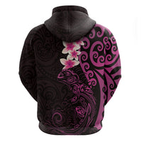 New Zealand Tuatara Plumeria Zip Hoodie Maori Pink Koru Tribal Tattoo LT01 - Polynesian Pride