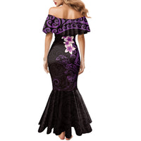 New Zealand Tuatara Plumeria Family Matching Mermaid Dress and Hawaiian Shirt Maori Purple Koru Tribal Tattoo LT01 - Polynesian Pride