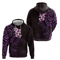 New Zealand Tuatara Plumeria Hoodie Maori Purple Koru Tribal Tattoo LT01 - Polynesian Pride