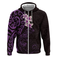 New Zealand Tuatara Plumeria Hoodie Maori Purple Koru Tribal Tattoo LT01 Zip Hoodie Purple - Polynesian Pride