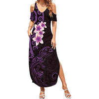 New Zealand Tuatara Plumeria Summer Maxi Dress Maori Purple Koru Tribal Tattoo LT01 Women Purple - Polynesian Pride