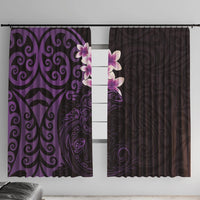 New Zealand Tuatara Plumeria Window Curtain Maori Purple Koru Tribal Tattoo LT01 With Hooks Purple - Polynesian Pride