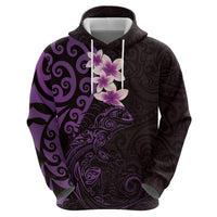 New Zealand Tuatara Plumeria Zip Hoodie Maori Purple Koru Tribal Tattoo LT01 - Polynesian Pride