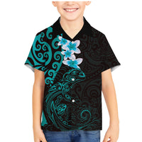 New Zealand Tuatara Plumeria Family Matching Mermaid Dress and Hawaiian Shirt Maori Teal Koru Tribal Tattoo LT01 Son's Shirt Teal - Polynesian Pride