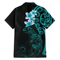 New Zealand Tuatara Plumeria Family Matching Short Sleeve Bodycon Dress and Hawaiian Shirt Maori Teal Koru Tribal Tattoo LT01 - Polynesian Pride