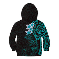 New Zealand Tuatara Plumeria Kid Hoodie Maori Teal Koru Tribal Tattoo LT01 - Polynesian Pride