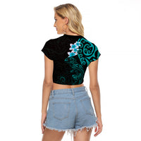 New Zealand Tuatara Plumeria Raglan Cropped T Shirt Maori Teal Koru Tribal Tattoo