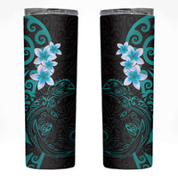 New Zealand Tuatara Plumeria Skinny Tumbler Maori Teal Koru Tribal Tattoo LT01 Teal - Polynesian Pride