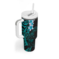 New Zealand Tuatara Plumeria Tumbler With Handle Maori Teal Koru Tribal Tattoo LT01 - Polynesian Pride