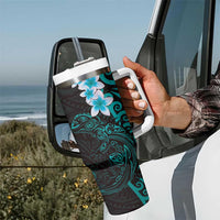 New Zealand Tuatara Plumeria Tumbler With Handle Maori Teal Koru Tribal Tattoo LT01 - Polynesian Pride