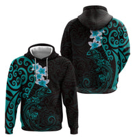 New Zealand Tuatara Plumeria Zip Hoodie Maori Teal Koru Tribal Tattoo LT01 - Polynesian Pride