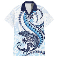 Blue Maori Tuatara Family Matching Puletasi and Hawaiian Shirt Luxury Pastel Pattern LT01 Dad's Shirt - Short Sleeve Blue - Polynesian Pride