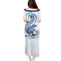 Blue Maori Tuatara Family Matching Puletasi and Hawaiian Shirt Luxury Pastel Pattern LT01 - Polynesian Pride