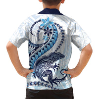 Blue Maori Tuatara Family Matching Short Sleeve Bodycon Dress and Hawaiian Shirt Luxury Pastel Pattern