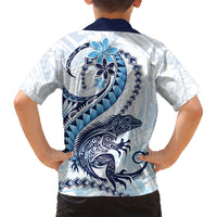 Blue Maori Tuatara Family Matching Tank Maxi Dress and Hawaiian Shirt Luxury Pastel Pattern
