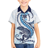 Blue Maori Tuatara Family Matching Tank Maxi Dress and Hawaiian Shirt Luxury Pastel Pattern