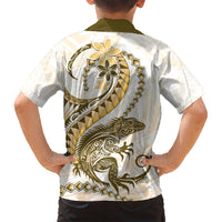 Gold Maori Tuatara Family Matching Tank Maxi Dress and Hawaiian Shirt Luxury Pastel Pattern