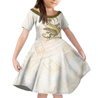 Gold Maori Tuatara Family Matching Tank Maxi Dress and Hawaiian Shirt Luxury Pastel Pattern