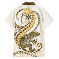 Gold Maori Tuatara Family Matching Tank Maxi Dress and Hawaiian Shirt Luxury Pastel Pattern