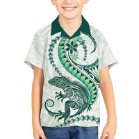 Green Maori Tuatara Family Matching Tank Maxi Dress and Hawaiian Shirt Luxury Pastel Pattern