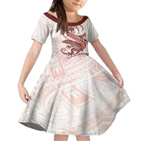 Red Maori Tuatara Family Matching Puletasi and Hawaiian Shirt Luxury Pastel Pattern LT01 Daughter's Dress Red - Polynesian Pride