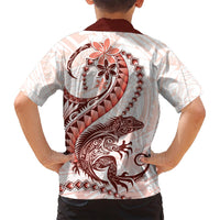 Red Maori Tuatara Family Matching Tank Maxi Dress and Hawaiian Shirt Luxury Pastel Pattern