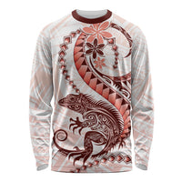 Red Maori Tuatara Long Sleeve Shirt Luxury Pastel Pattern LT01 Unisex Red - Polynesian Pride
