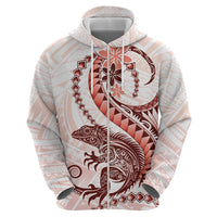 Red Maori Tuatara Zip Hoodie Luxury Pastel Pattern