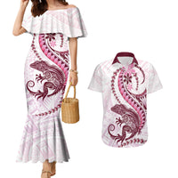 Pink Maori Tuatara Couples Matching Mermaid Dress and Hawaiian Shirt Luxury Pastel Pattern