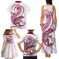 Pink Maori Tuatara Family Matching Tank Maxi Dress and Hawaiian Shirt Luxury Pastel Pattern