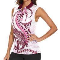 Pink Maori Tuatara Women Sleeveless Polo Shirt Luxury Pastel Pattern