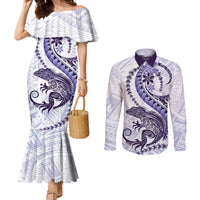 Purple Maori Tuatara Couples Matching Mermaid Dress and Long Sleeve Button Shirt Luxury Pastel Pattern