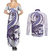 Purple Maori Tuatara Couples Matching Summer Maxi Dress and Long Sleeve Button Shirt Luxury Pastel Pattern