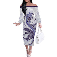 Purple Maori Tuatara Family Matching Off The Shoulder Long Sleeve Dress and Hawaiian Shirt Luxury Pastel Pattern LT01 Mom's Dress Purple - Polynesian Pride