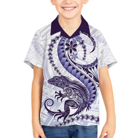 Purple Maori Tuatara Family Matching Off The Shoulder Long Sleeve Dress and Hawaiian Shirt Luxury Pastel Pattern LT01 Son's Shirt Purple - Polynesian Pride