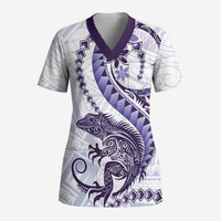 Purple Maori Tuatara Scrub Top Luxury Pastel Pattern - Polynesian Pride