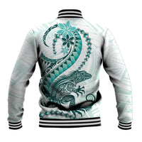 Teal Maori Tuatara Baseball Jacket Luxury Pastel Pattern