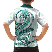 Teal Maori Tuatara Family Matching Tank Maxi Dress and Hawaiian Shirt Luxury Pastel Pattern