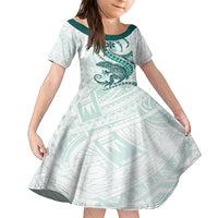 Teal Maori Tuatara Family Matching Tank Maxi Dress and Hawaiian Shirt Luxury Pastel Pattern