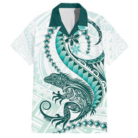 Teal Maori Tuatara Family Matching Tank Maxi Dress and Hawaiian Shirt Luxury Pastel Pattern