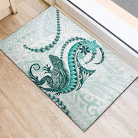 Teal Maori Tuatara Rubber Doormat Luxury Pastel Pattern