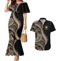 Hawaii Pineapple Brown Tribal Pattern Couples Matching Mermaid Dress and Hawaiian Shirt LT01 Brown - Polynesian Pride