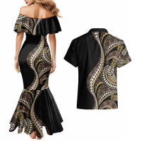 Hawaii Pineapple Brown Tribal Pattern Couples Matching Mermaid Dress and Hawaiian Shirt LT01 - Polynesian Pride