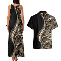 Hawaii Pineapple Brown Tribal Pattern Couples Matching Tank Maxi Dress and Hawaiian Shirt LT01 - Polynesian Pride
