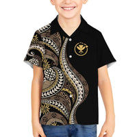 Hawaii Pineapple Brown Tribal Pattern Family Matching Off The Shoulder Long Sleeve Dress and Hawaiian Shirt - Polynesian Pride