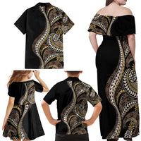 Hawaii Pineapple Brown Tribal Pattern Family Matching Off Shoulder Maxi Dress and Hawaiian Shirt LT01 - Polynesian Pride