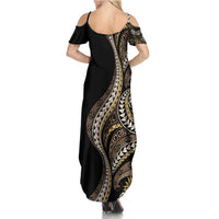Hawaii Pineapple Brown Tribal Pattern Family Matching Summer Maxi Dress and Hawaiian Shirt - Polynesian Pride