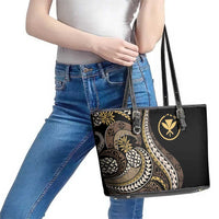 Hawaii Pineapple Brown Tribal Pattern Leather Tote Bag LT01 - Polynesian Pride