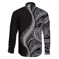 Hawaii Pineapple Gray Scale Tribal Pattern Family Matching Short Sleeve Bodycon Dress and Hawaiian Shirt - Polynesian Pride