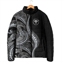 Hawaii Pineapple Gray Scale Tribal Pattern Padded Jacket - Polynesian Pride